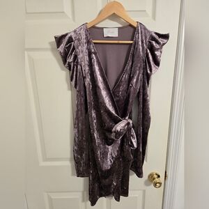 Blush Boutique Purple Velvet Faux Wrap Dress Long Sleeves Size Large